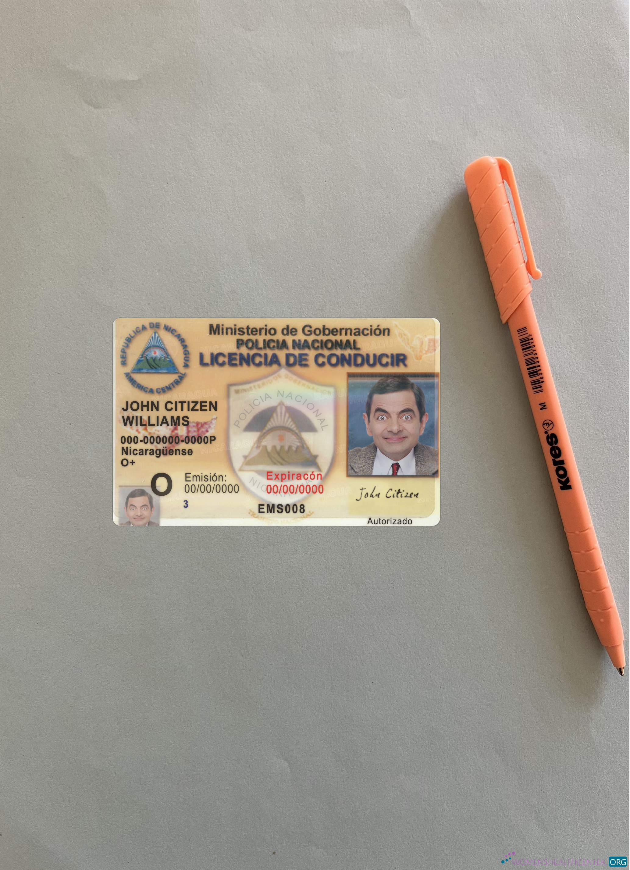 Download Nicaragua driving license photolook FRONT Photoshop template